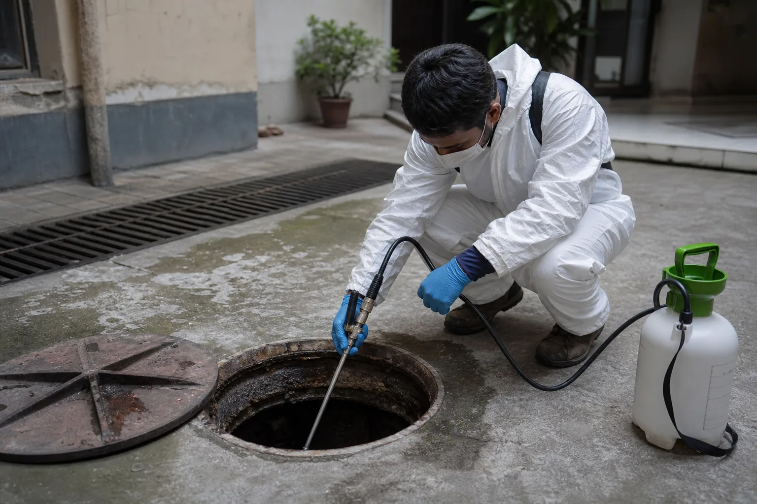 Aplicación de gel anticucarachas en un rodapié